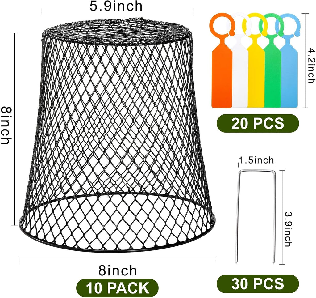 SOUJOY 10 Pcs 8"x8" Chicken Wire Plant Protect Covers, Metal Garden Cloche | UV-Resistant, Rustproof Metal Mesh with 30