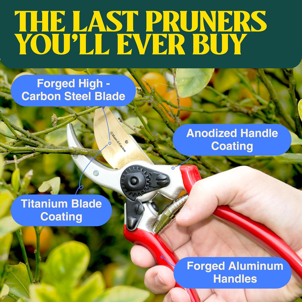 Haus & Garten ClassicPRO 8.5" Professional Premium Titanium Bypass Pruning Shears - Use As Pruners, Garden Shears