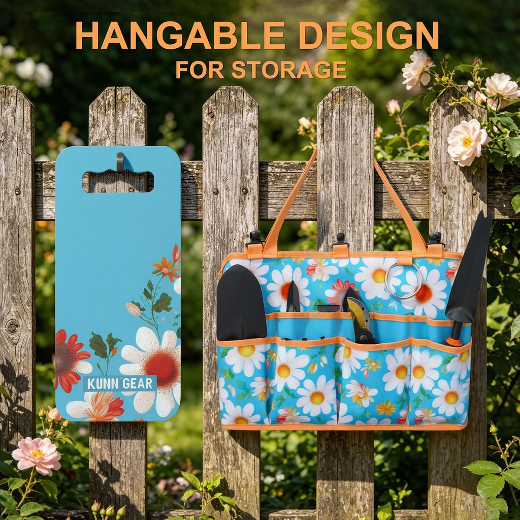 KUNN 5 Gallon Garden Bucket Tool Organizer & Kneeling Pad Set, 18-Pocket Heavy Duty Garden Caddy with Hangable Handle