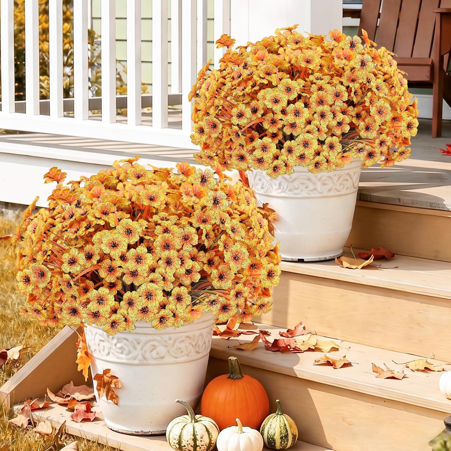 22 Pack Artificial Flowers for Outdoor Indoor Fake Plants(Autumn Yellow) | Faux Silk Flowers for Outdoors Outside Front