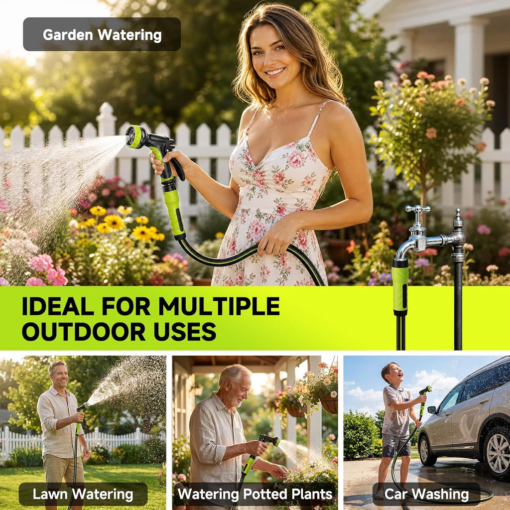 Garden Hose 50ft, Non-Expandable Heavy Duty Water Hose with 10 Function Sprayer, Flexible, Leakproof, Kink Resistant &