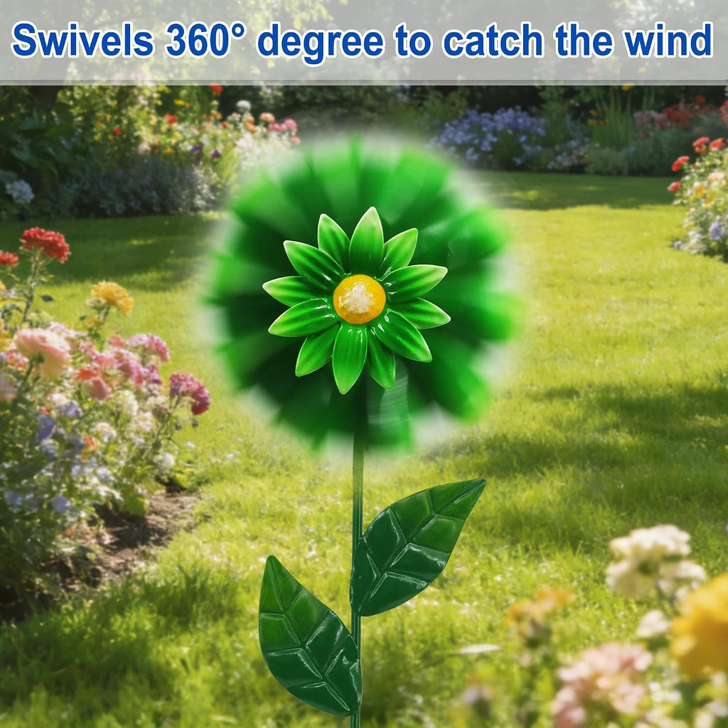 3 Pack Metal Flower Wind Spinners, Kinetic Garden Stakes with H-Base, Colorful 3D Floral Windmills for Yard, Patio