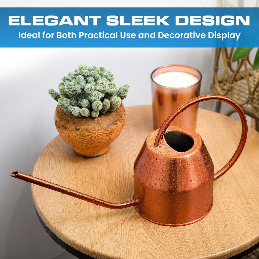 Plexon Rose Gold Metal Watering Can Indoor Plants 40 oz, Stainless Steel Long Spout Watering Can Outdoor House Plant