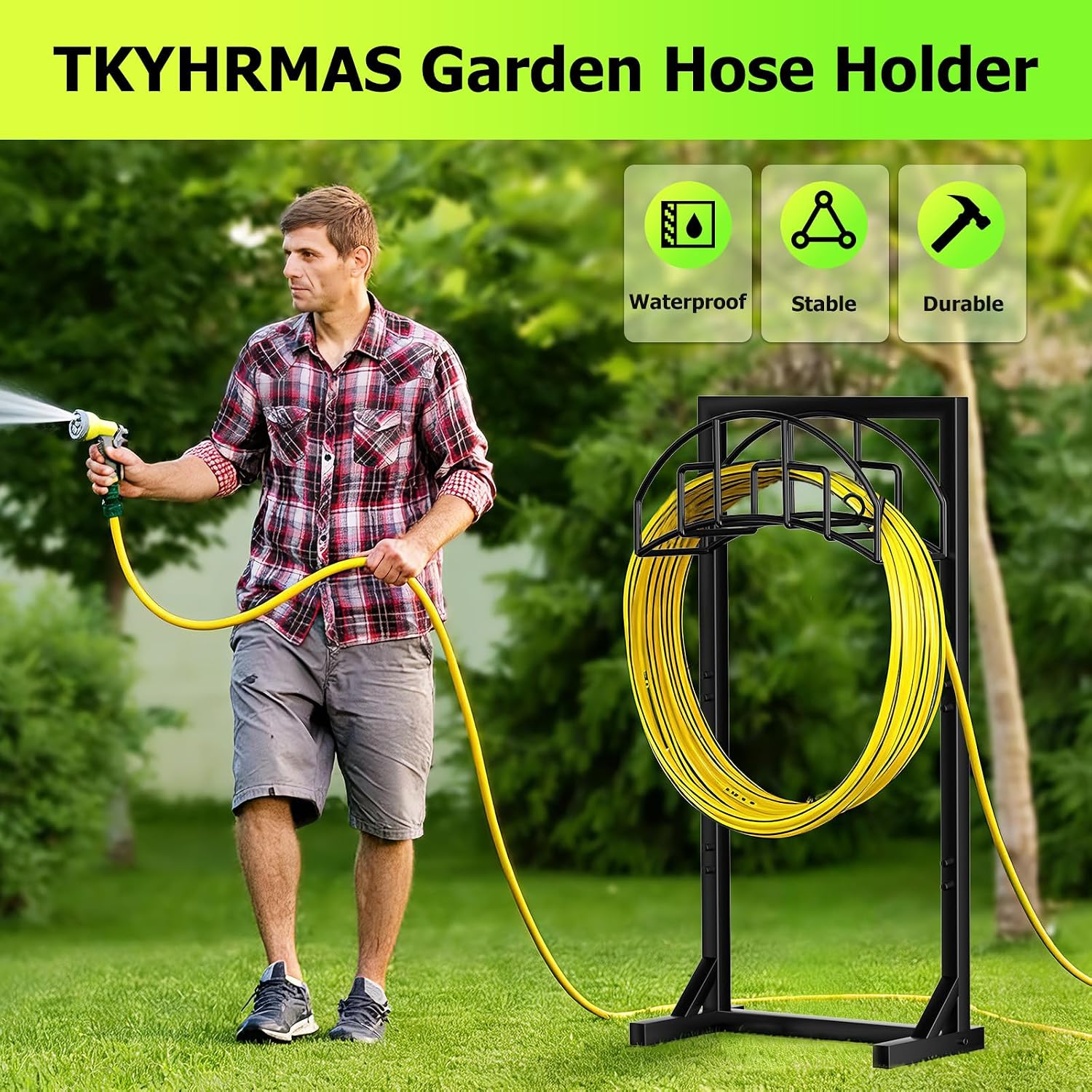 Garden Water Hose Holder for Outside | Detachable, Heavy Duty, Freestanding Hanger Stand, Hold Up to 150FT, Metal stand