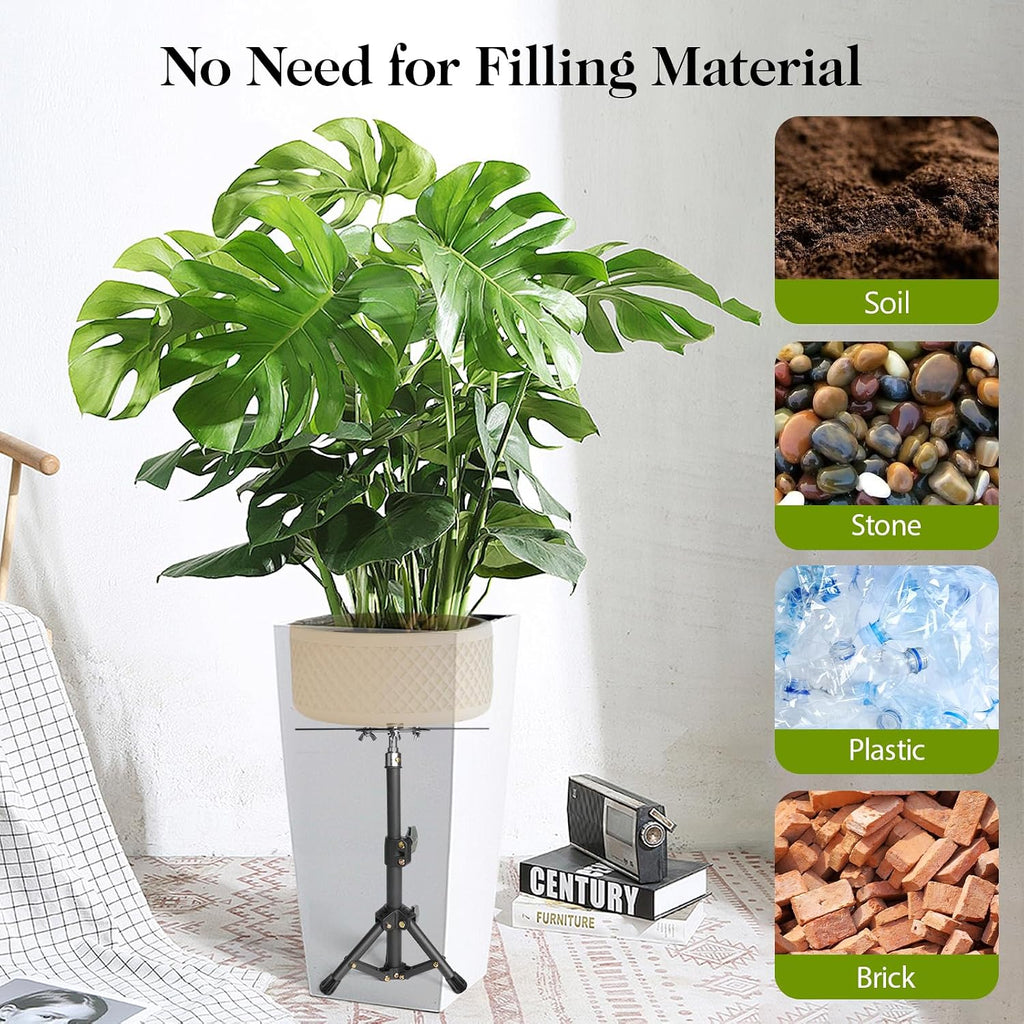 2 Pcs Adjustable Plant Risers,10-15" Rise, 4-12" Top & 6-9" Base, Metal | With Drainage Hole, Tripod Design, Portable