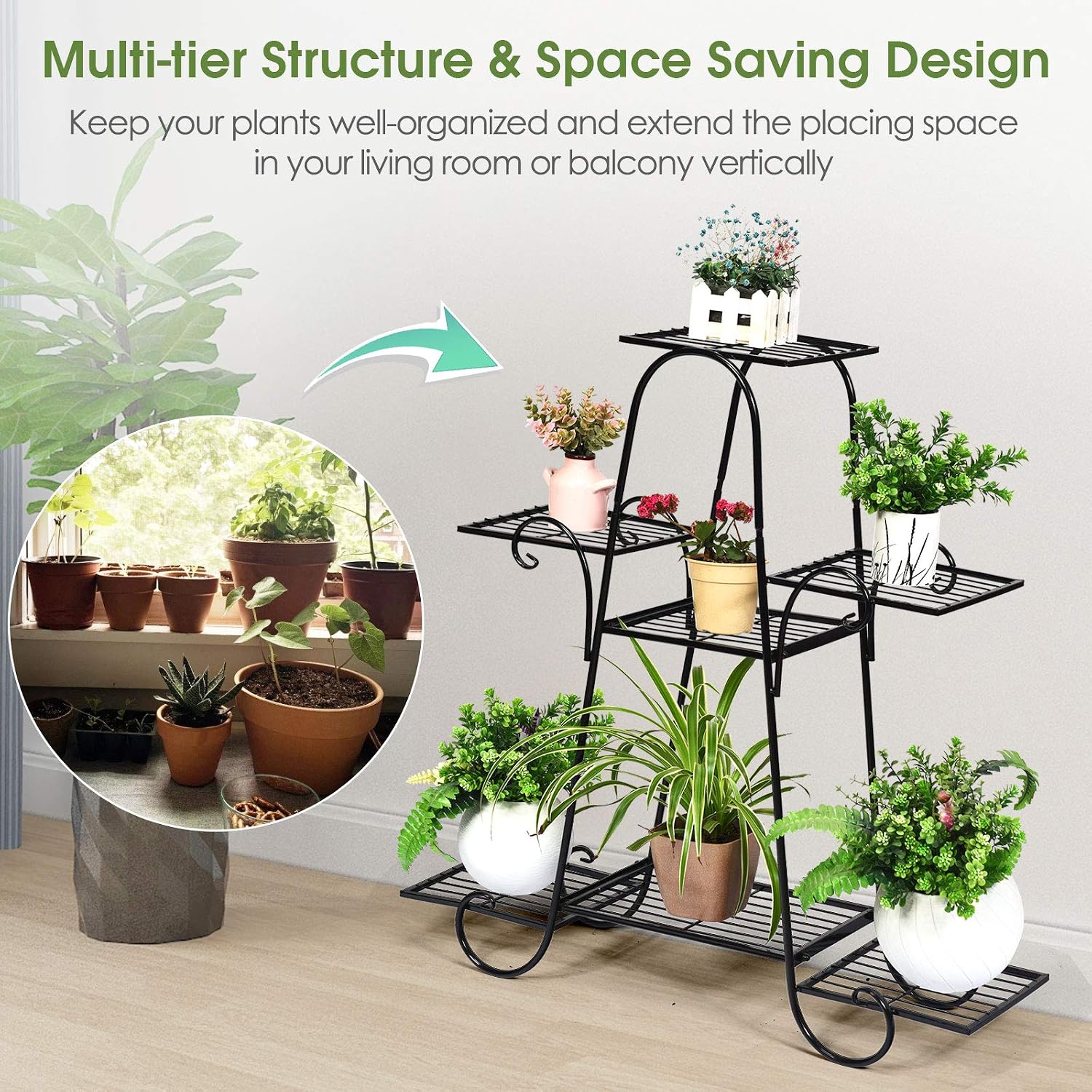 S AFSTAR 7 Tier Plant Stand, Parisian Style Garden Cart Stand, Multi-layer Mental Plant Stand, Plant Flower Pot Display