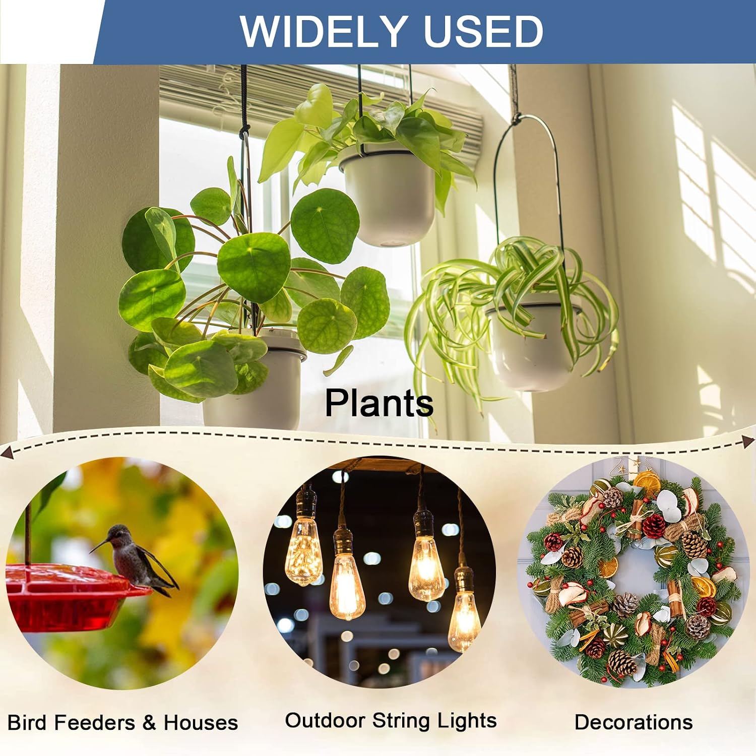 ADIIL 30 PCS Q Hanger Hooks with Safety Buckle, Windproof Screw Hooks for Hanging Outdoor String Lights, Plants