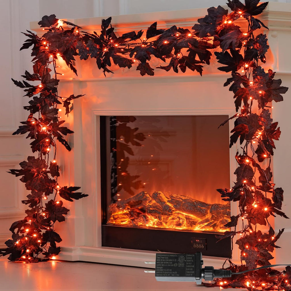 66ft Handmade 200 LED Halloween Garland,Artificial Maple Leaves String Lights Decor for Thanksgiving Fall Garland Decor lighted garland for Firepalce Winter Holiday Indoor Outdoor Room Autumn Harvest