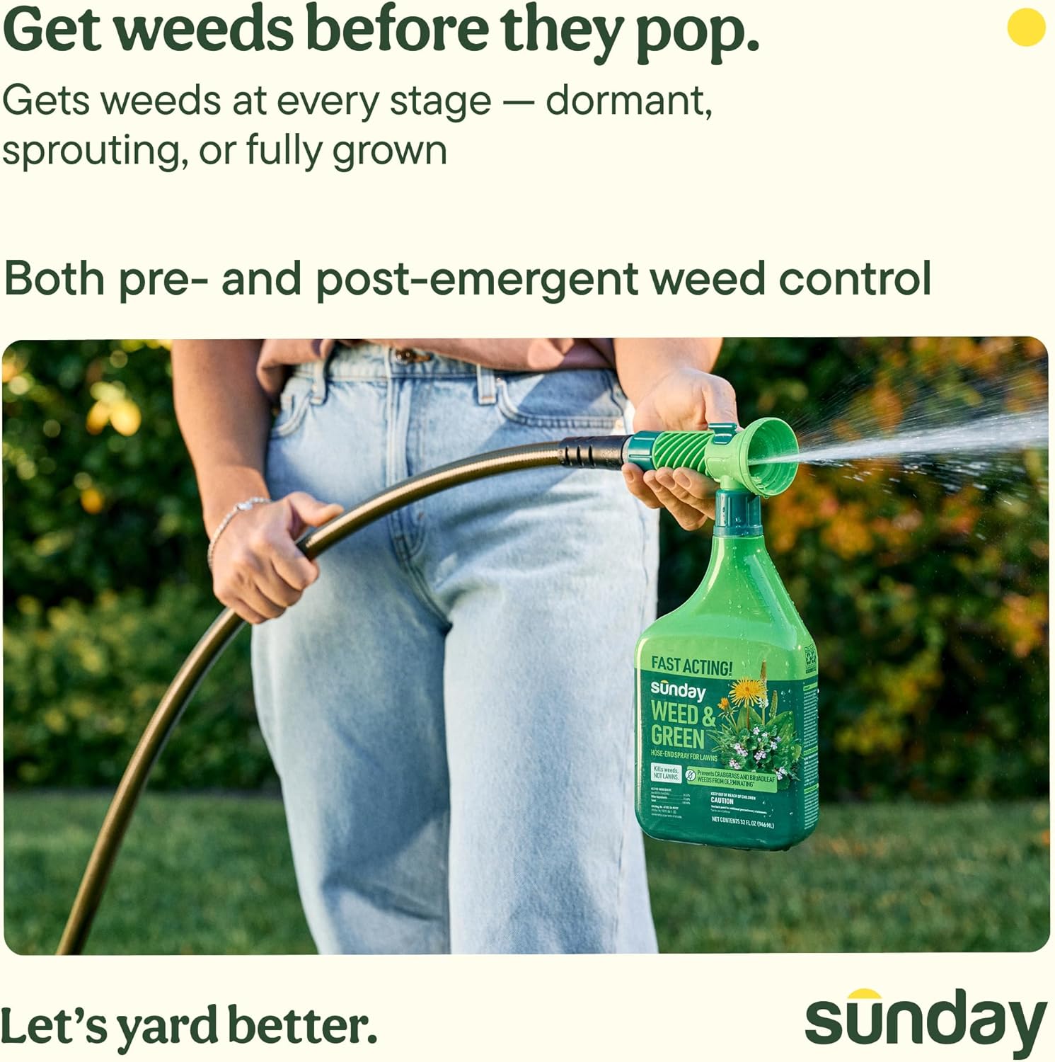 Sunday Pre & Post-Emergent Lawn Weed Killer & Greening Kit, 32oz 2-Pack | Organic Weed Warrior Kills Crabgrass