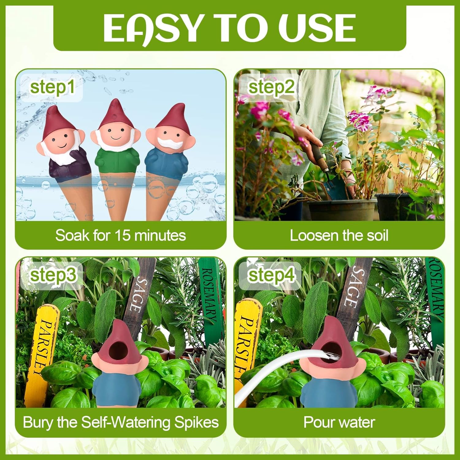 Teenyyou 7 Pcs Terracotta Watering Spikes, Gnome Plant Self-Watering Globes | Planters Insert Devices, Slow Release