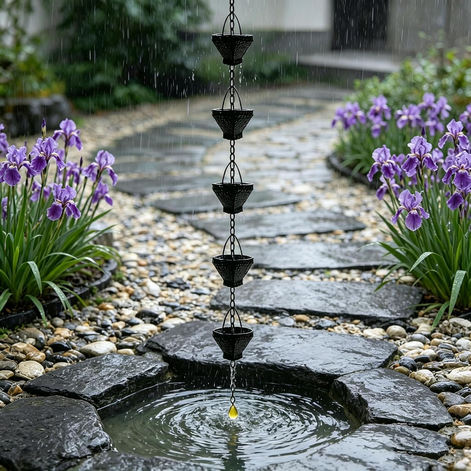 Rain Chains for Gutters, 8.5FT Gutter Chain Downspout with 12 Rain Bells, Outdoor Rain Catcher Chain for Gutter