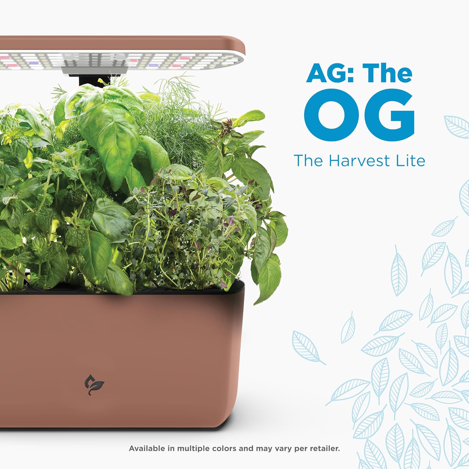 AeroGarden Harvest Lite, Mocha | Soil-free Indoor Hydroponic Garden with LED Grow Light for Year-Round Gardening of up