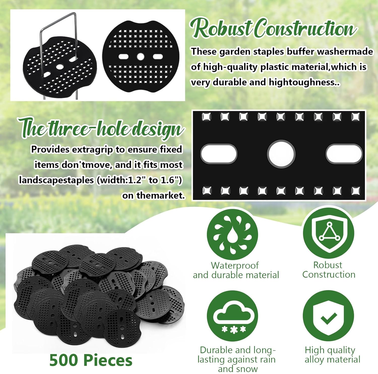 Gisafai 500 Pcs Landscape Staple Gasket for Weed Barrier, Black
