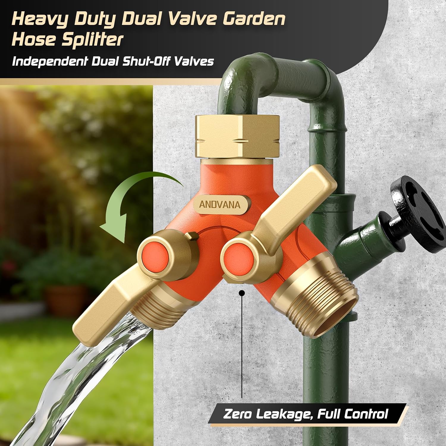 Hose Splitter 2 Way Heavy Duty, Garden Hose Splitter- Full Metal Body Y Type with Dual Shut Off Valves, 3/4" Standard
