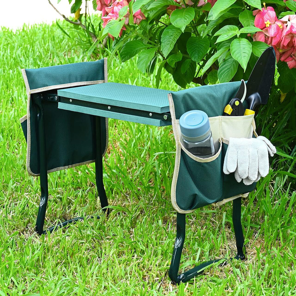 KVR Upgraded Garden Kneeler and Seat with Thicken & Widen Soft Kneeling Pad,Heavy Duty Foldable Gardener Stool with 2