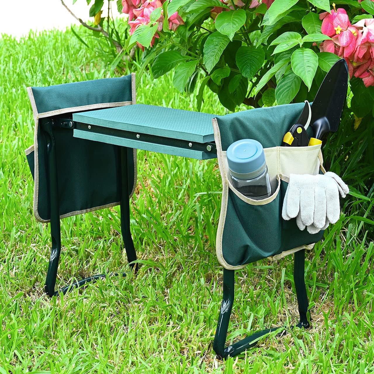 KVR Upgraded Garden Kneeler and Seat with Thicken & Widen Soft Kneeling Pad,Heavy Duty Foldable Gardener Stool with 2