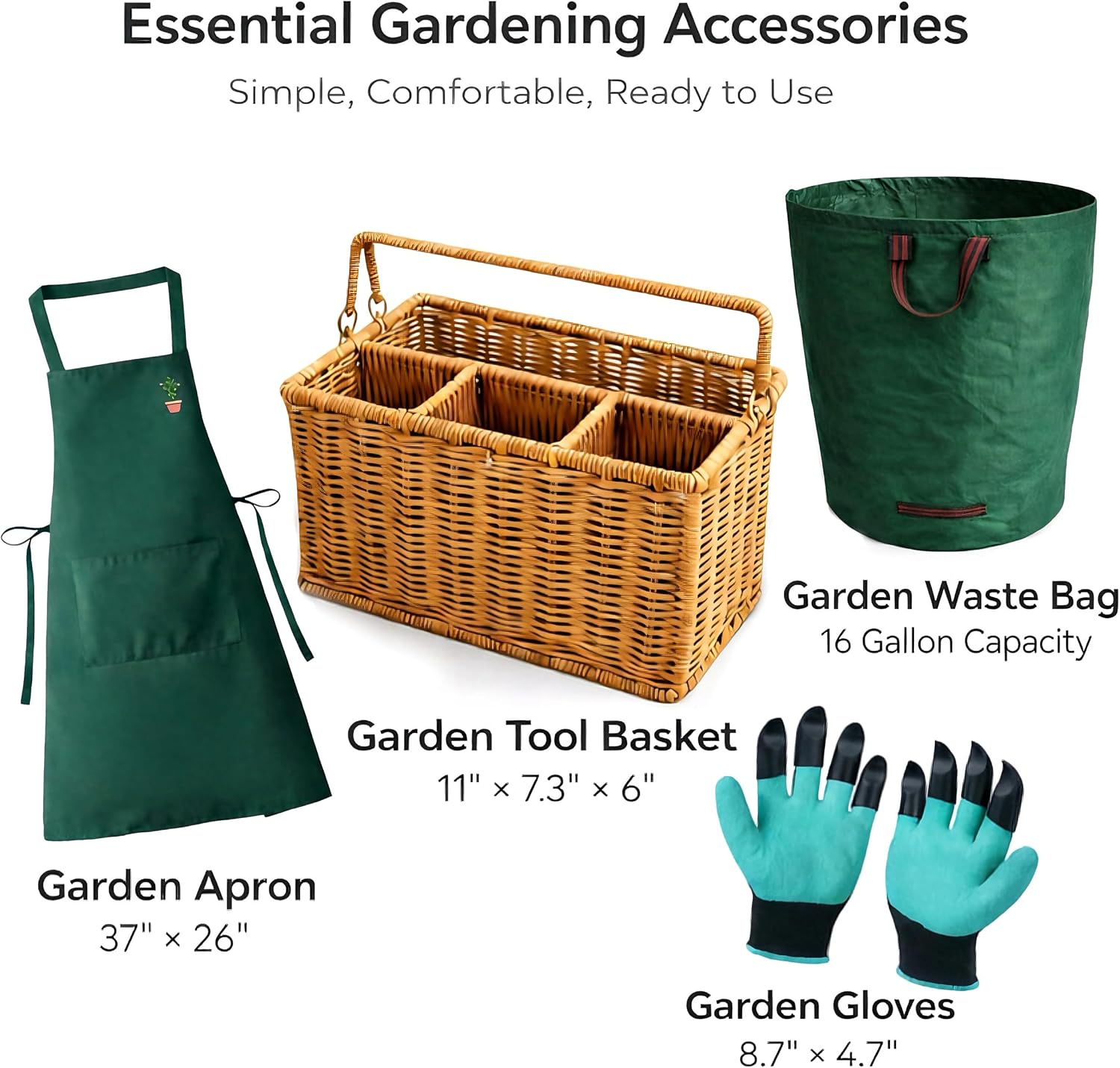 Garden Tool Set, Wicker Basket, Raised Bed Gardening, Women's Garden Gift | All-in-one gardening kit, wooden-handle