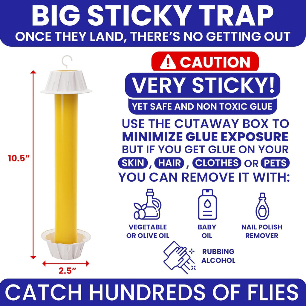 Fly Stick Sticky Fly Traps for Indoors Outdoor 6pk. Non-Toxic Super Sticky Hanging Flies Catcher Paper Tape Strips for