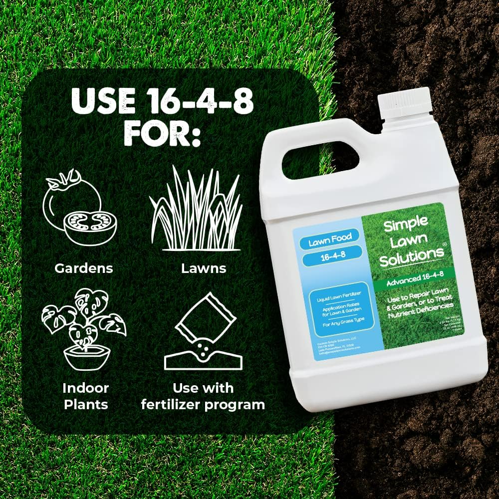 Advanced 16-4-8 Lawn Fertilizer - Liquid Lawn Food Spring & Summer Concentrated Spray - Any Grass Type- Fish and