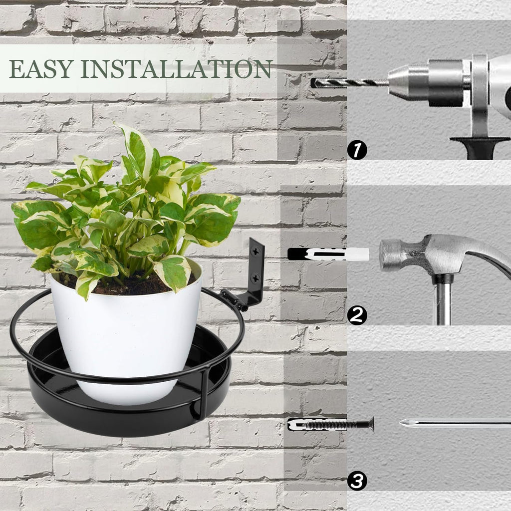 ARTORA Wall Mounted Plant Holder, 2 Pack Metal Flower Pot Wall Hanging Shelf Black Indoor Outdoor Decorative Floating