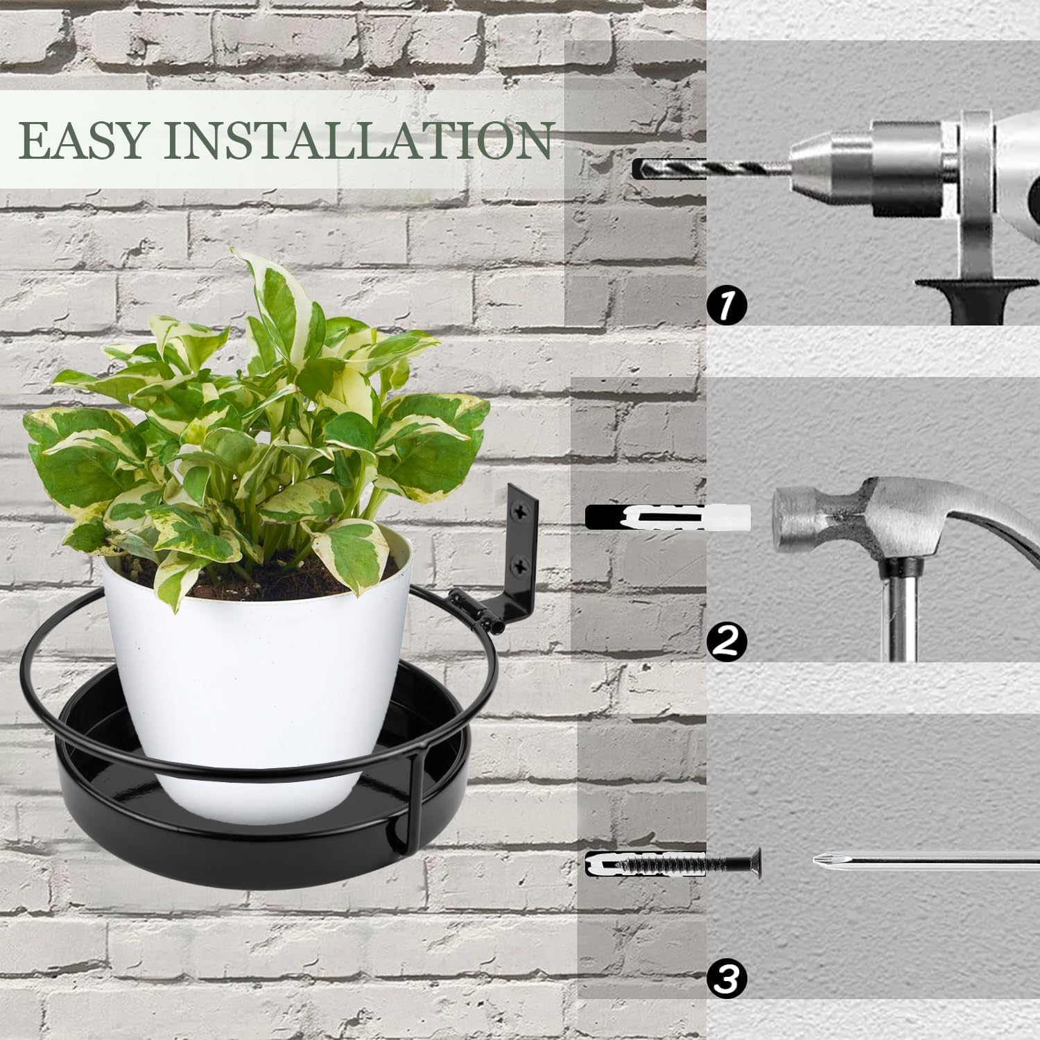 ARTORA Wall Mounted Plant Holder, 2 Pack Metal Flower Pot Wall Hanging Shelf Black Indoor Outdoor Decorative Floating