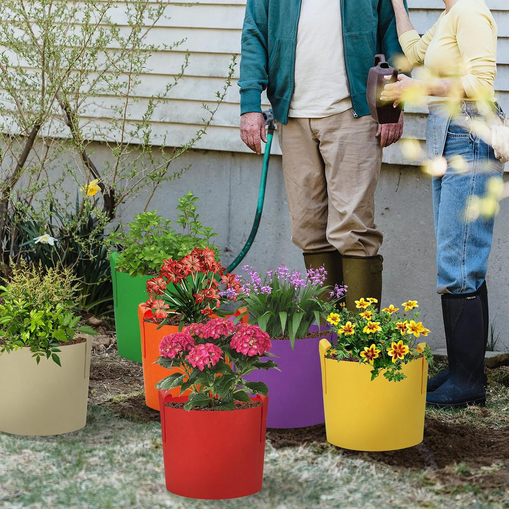 6 Pack 15 Gallon Grow Bags, Colorful Fabric Plant Pots with Handles, Garden 10 Gal Fabric Grow Pots, Vegetable Plant