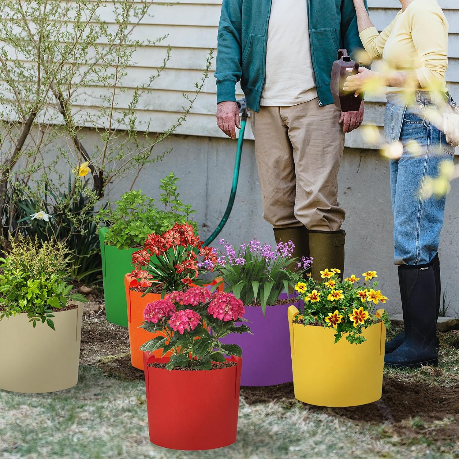 6 Pack 15 Gallon Grow Bags, Colorful Fabric Plant Pots with Handles, Garden 10 Gal Fabric Grow Pots, Vegetable Plant