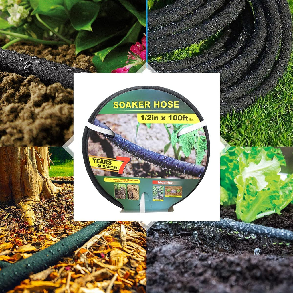 Taisia 1/2" Soaker Hose Kit 100 ft Round Rubber Garden Soaker Hoses, Heavy Duty Drip Hose for Watering Irrigation