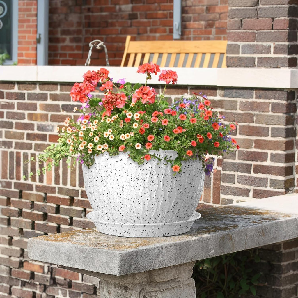 Meowell 12/10/9 inch Large Flower Pots, 3 Set Big Plant Pots for Outdoor Indoor Plants with Water Ripples, Wide Plastic
