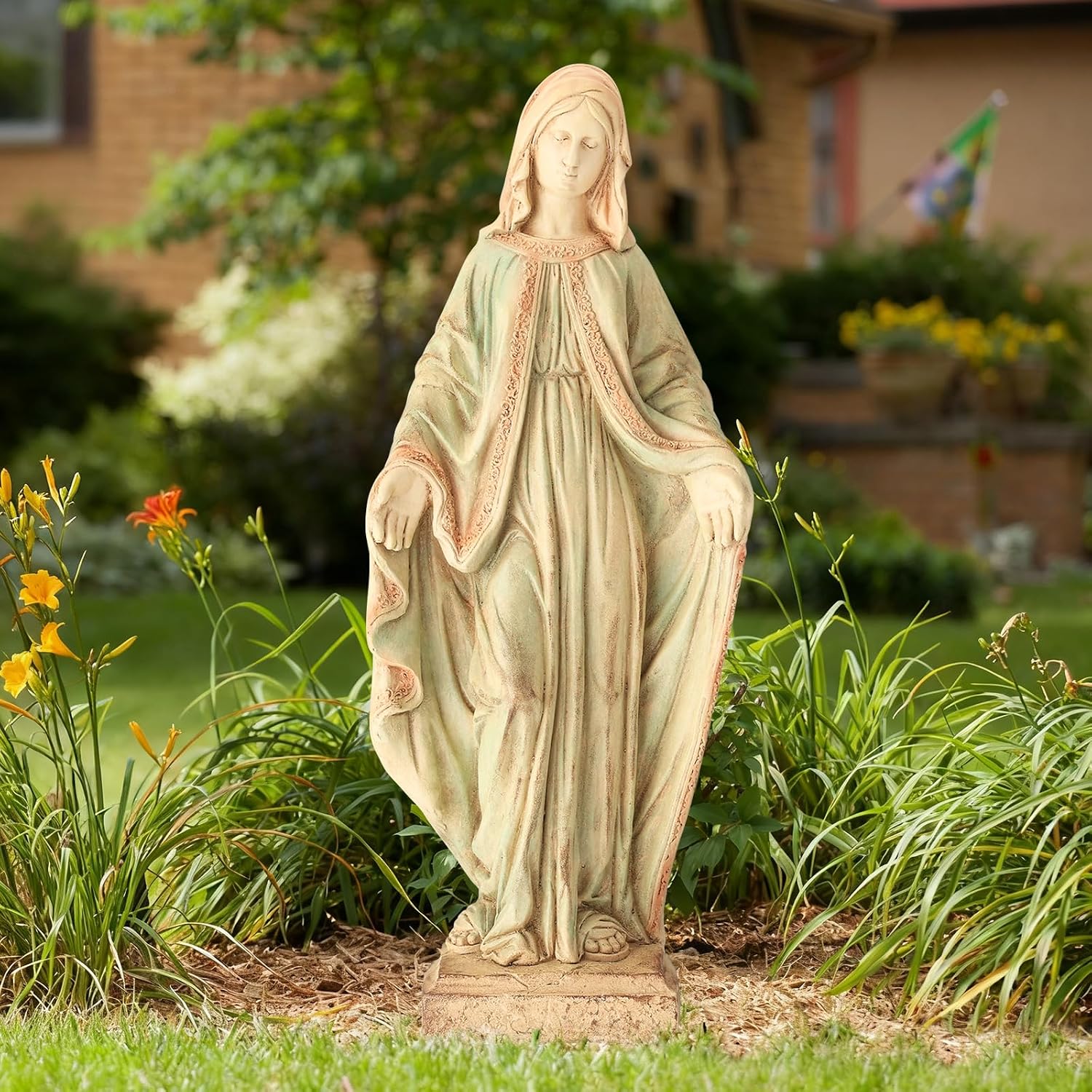 EROMMY Virgin Mary Garden Statue Outdoor 31.5” – Large Praying Holy Madonna Resin Sculpture, Blessed Mother of God
