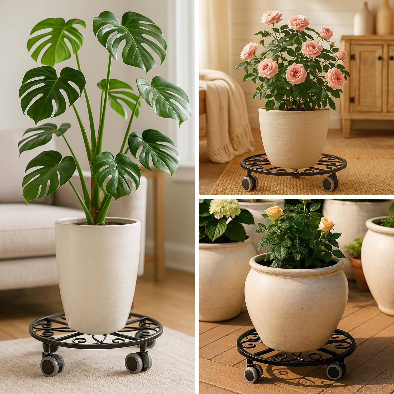 5 Pack Plant Caddy with Wheels Heavy Duty 16 Inch Large Metal Plant Stand with Wheels Plant dolly Rolling Plant Stand