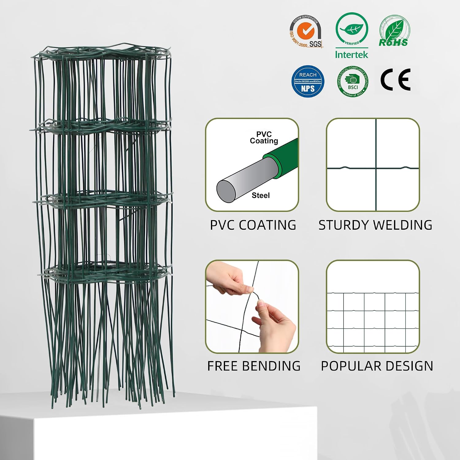 PROWORX Green Small Garden Fence Border Flat Wire Fencing 14”x40’(2 Rolls) | 2 Pack Metal Folding Decorative Flower Bed