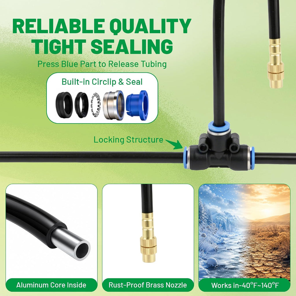 360° Adjustable Micro Drip Irrigation System, 16 Brass Sprinkler Heads & Bendable Stems, Automatic Watering Kit with