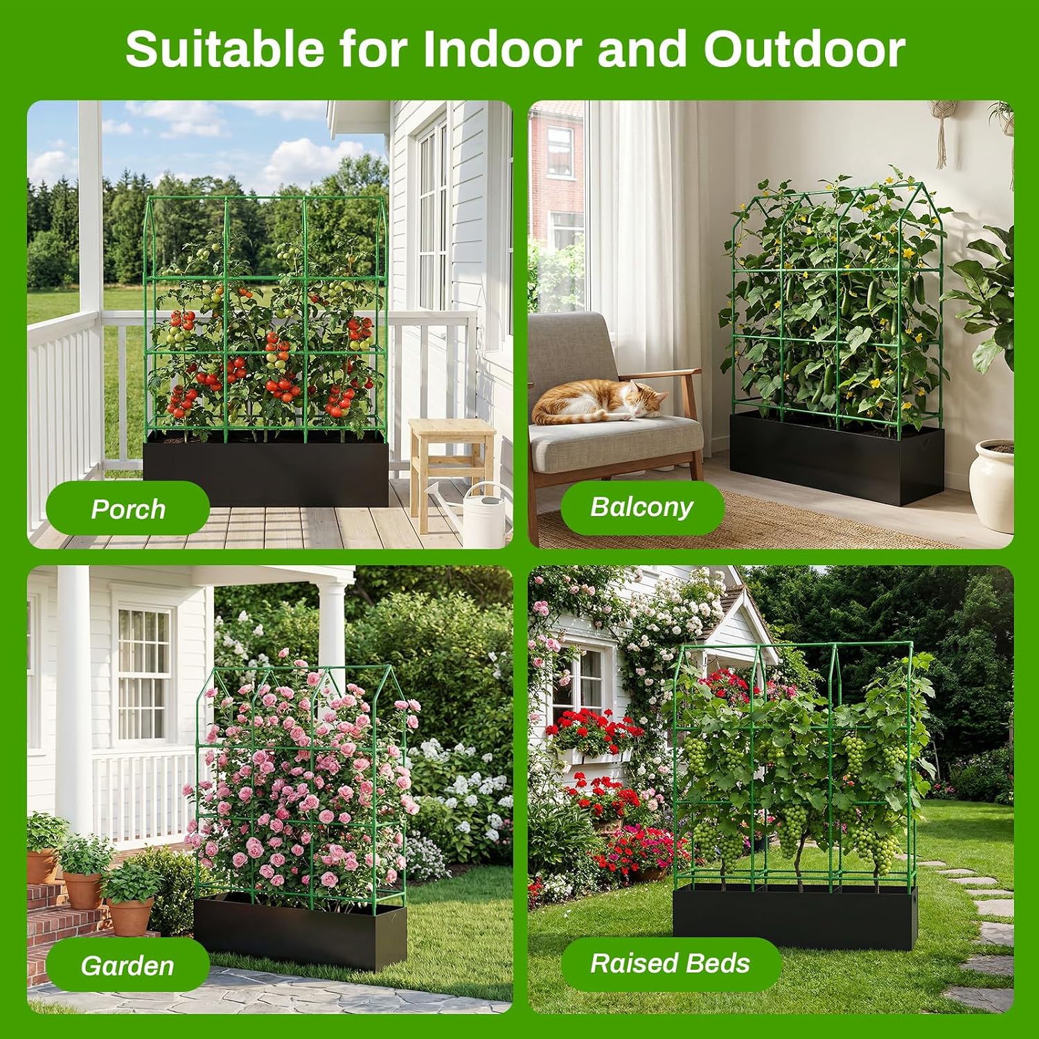 Large Cucumber Trellis with Grow Bag, 65" Tall Metal Garden Trellis for Climbing Plants Outdoor, Reusable Cucumber