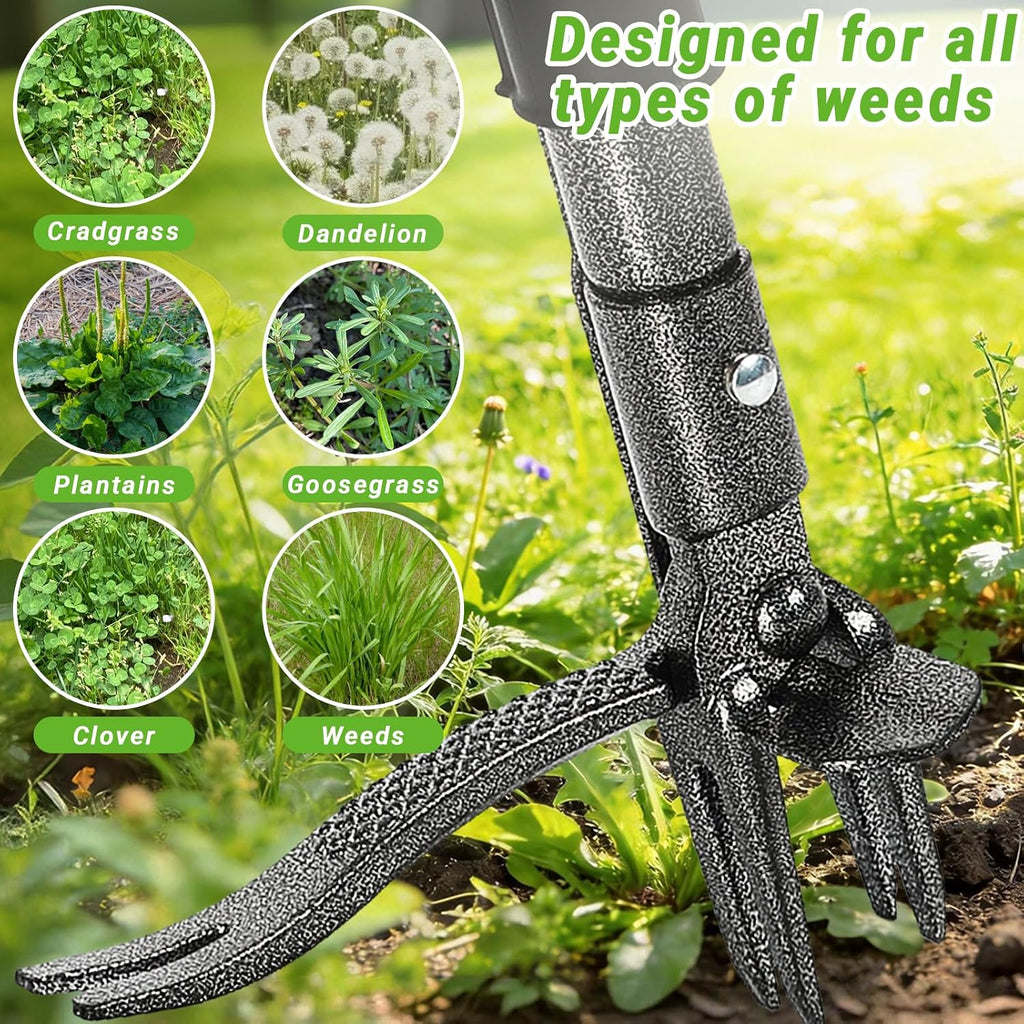 Weed Puller Tool for Garden Lawn Yard, 43.5" | Includes 16 Gallon Leaf Bag, Dual-Eject Mechanism, 4-Claw Steel Head