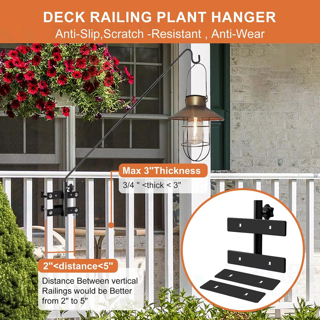 29-43" Adjustable Deck Railing Hook,Heavy Duty Rotating Plant Hanger | Double Clamps for Bird Feeders, Planters
