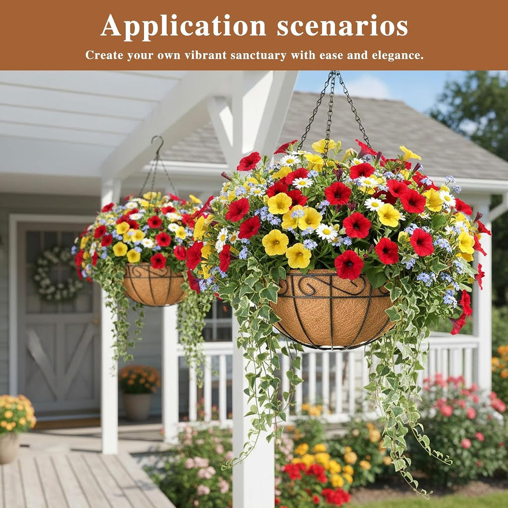 4 Pack Hanging Planter for Outdoor Plants 14 inch Metal Hanging Flower Basket with Coco Coir Liner Round Wire Plant