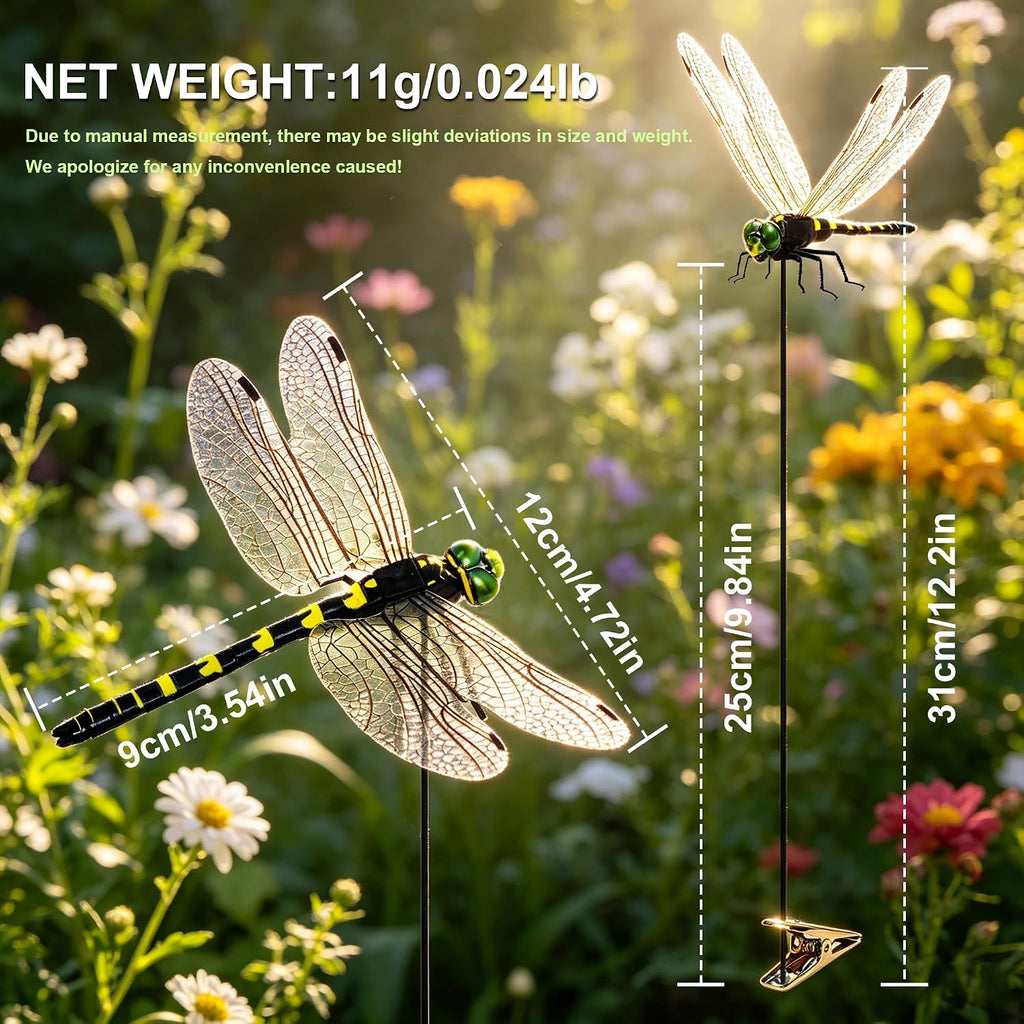 24 Pack 3D Dragonfly Clips, Fake Dragonflies with Stakes, Realistic Plastic Dragonfly Garden Decorations, Fly Deterrent