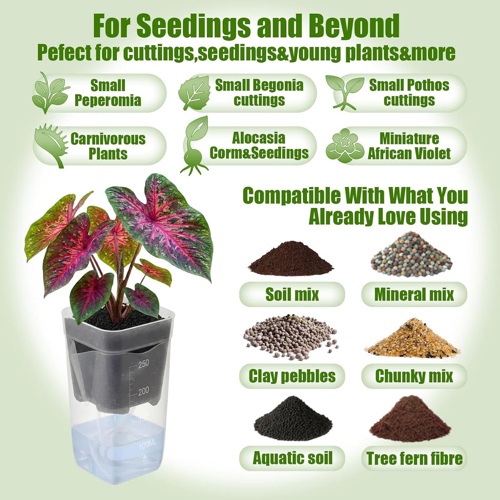 LemonRoad 20 Pack 2.5" Small Self Watering Pots for Indoor Plants | with 20 Plant Label, Mini Clear Plastic Planters