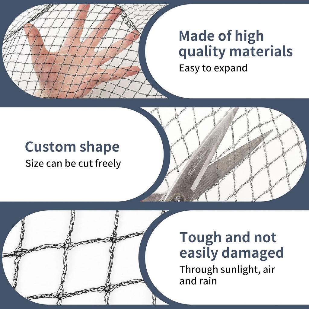 Garden Netting, 15ft x 50ft Black Bird Netting Heavy Duty,Rabbit,Squirrels,Anti Birds,Larger