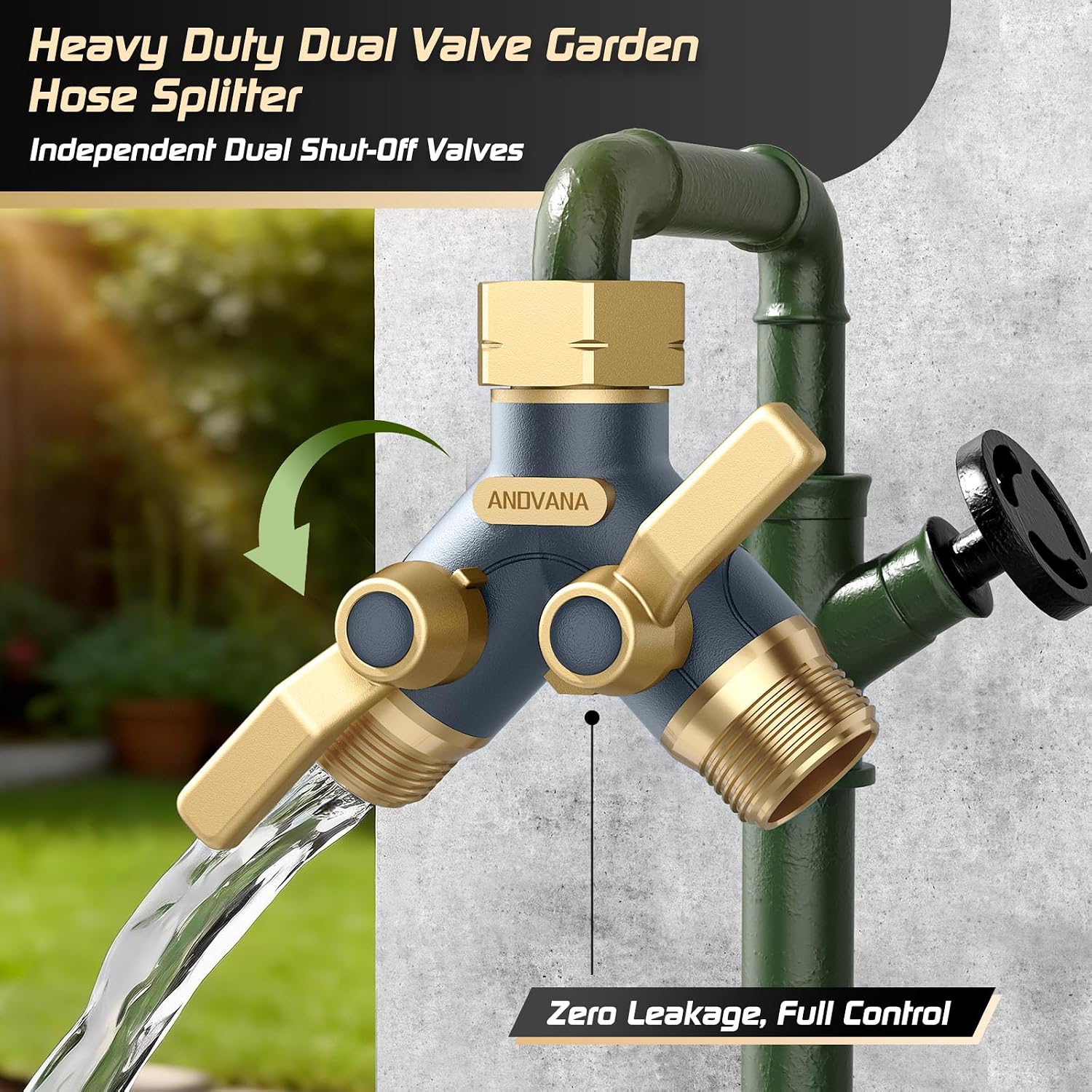 Hose Splitter 2 Way Heavy Duty, Garden Hose Splitter- Full Metal Body Y Type with Dual Shut Off Valves, 3/4" Standard