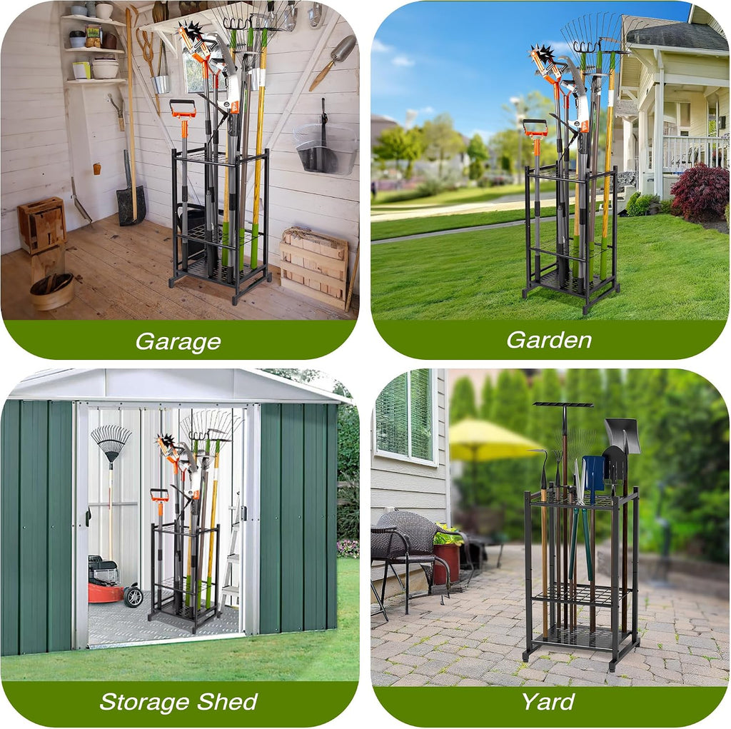 Garden Tool Organizer, Garage Tool Organizer & Garage Organization, Heavy Duty Steel Tool Storage Rack Holds 35 Rakes