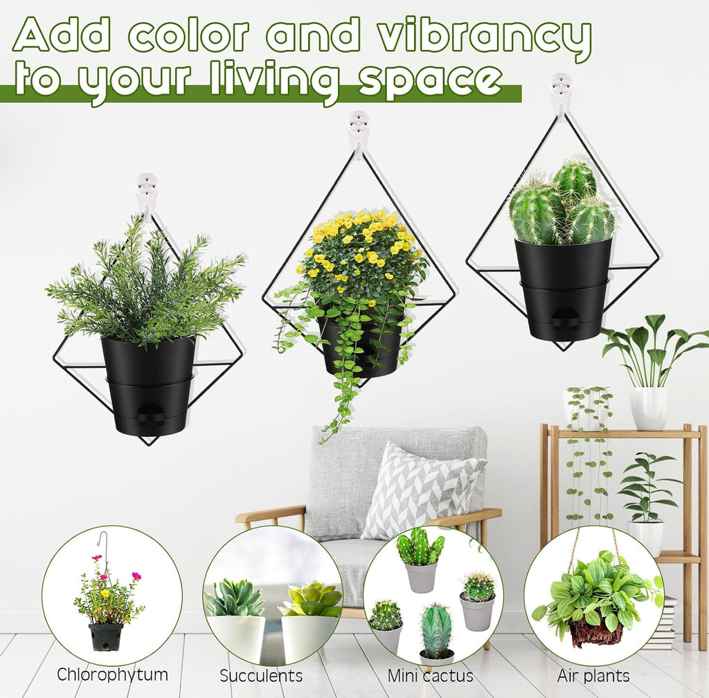 6 Sets Wall Planters for Indoor Plants Hanging Wall Planter with Metal Holder Geometric Self Watering Wall Pots Mounted
