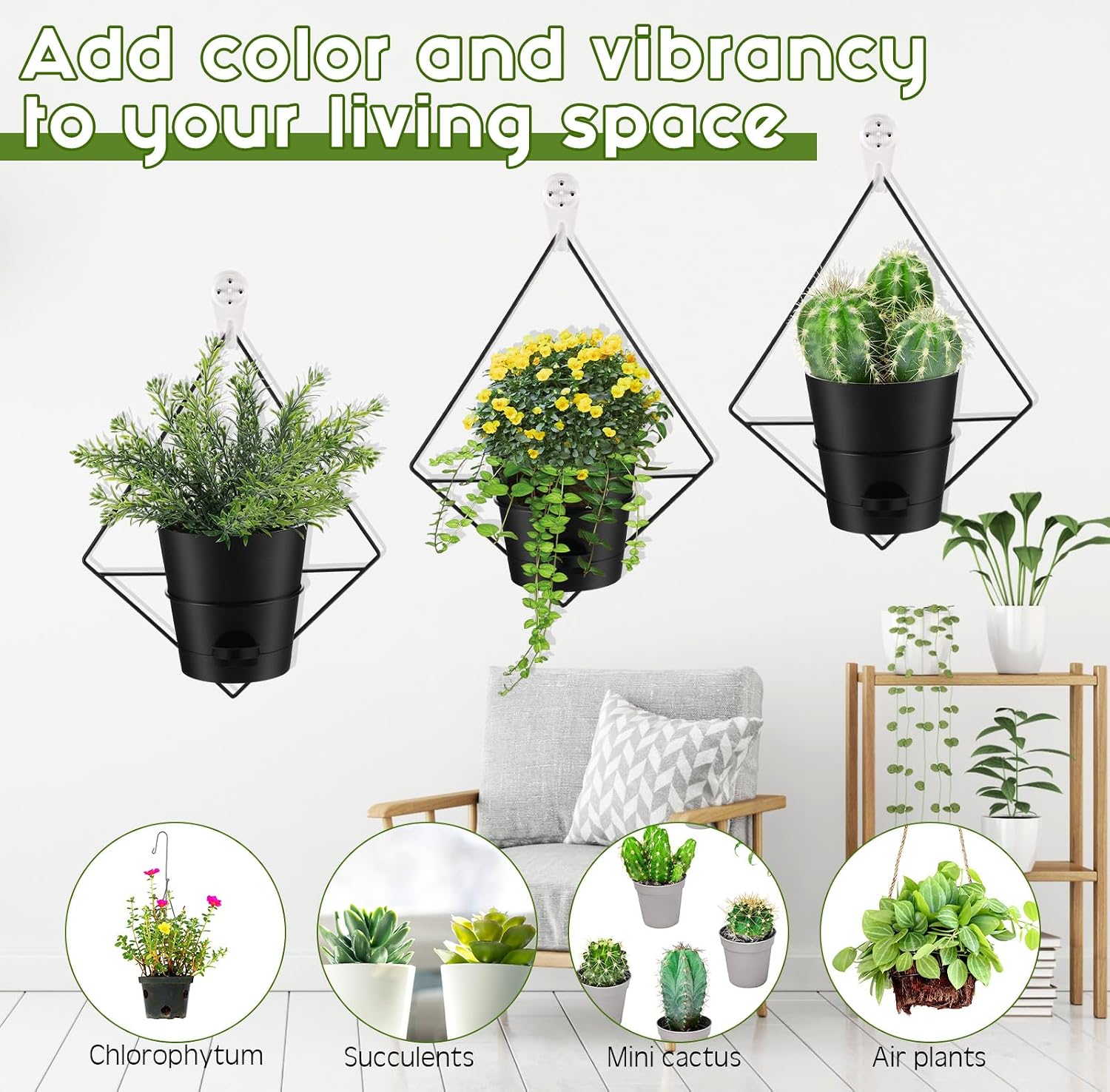 6 Sets Wall Planters for Indoor Plants Hanging Wall Planter with Metal Holder Geometric Self Watering Wall Pots Mounted