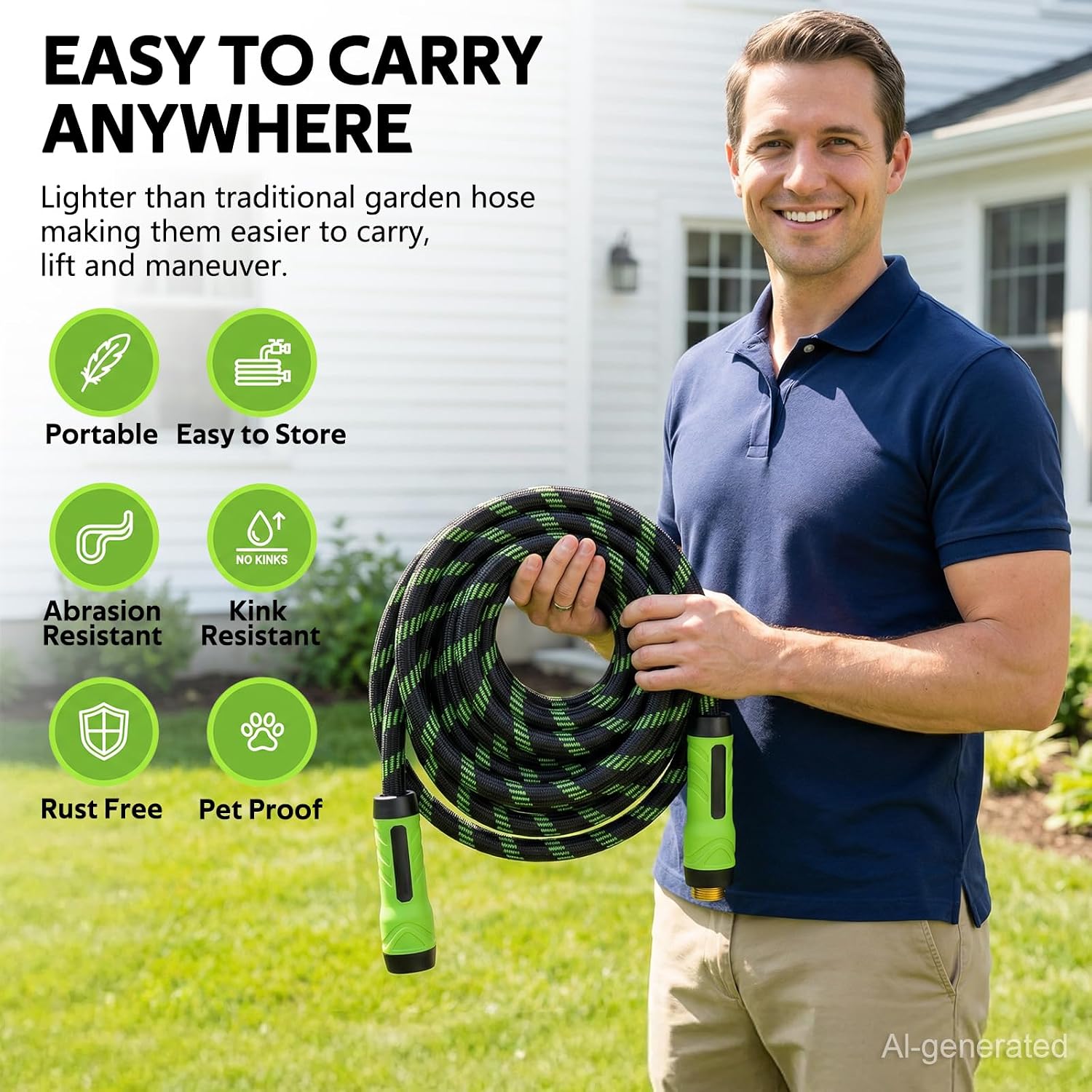 NON-EXPANDABLE Garden Hose 35 FT Water Hose with 10-Function Spray Nozzle | Yard hose Heavy Duty Steel Metal