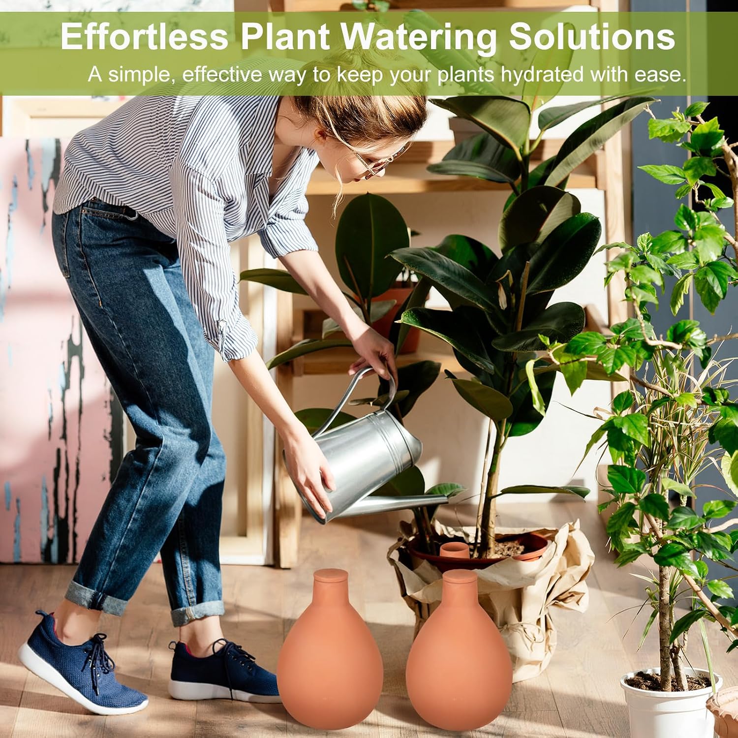 4 Pcs Watering Pots Large Terracotta Watering Pots with Lid 34 oz Terra Cotta Self Watering Pots Water Dripper