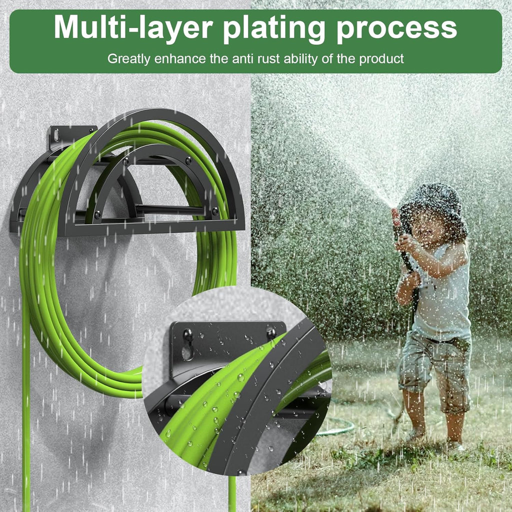 OLV Hose Holder Wall Mount, Outdoor Water Hose Holder Holds 125-ft Hose, Heavy Duty Metal Detachable Hose Hanger Reel