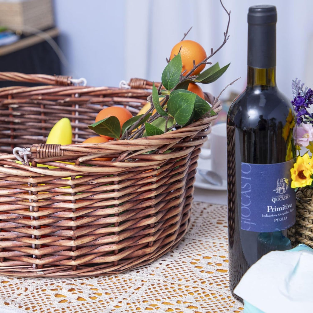 JJSQ Wicker Picnic Basket with Folding Handles Wicker Hand Woven Baskets for Storage, Garden Harvest, Easter, Empty