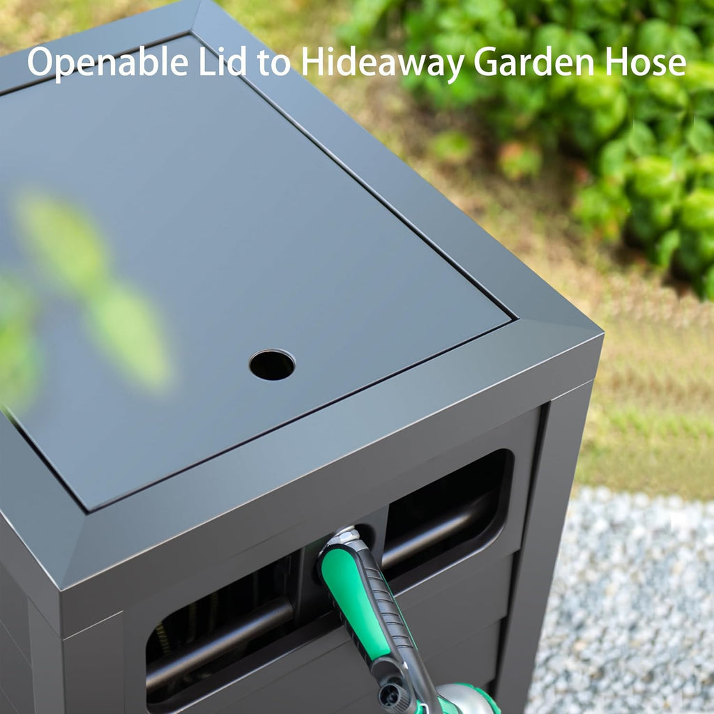 Metal Garden Hose Reel Deck box, Durable Steel Garden Hose Storage Box Cabinet, 150ft 5/8" Garden Hose Capacity. - Hose