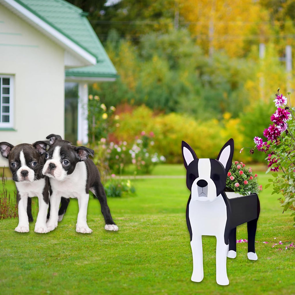 Boston Dog Planter Pots, Animal Shaped Flower Pot | Cute Plant Gift for Women and Pet Lovers, Indoor Outdoor Garden